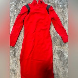 Eva Longoria Red Dress with Faux Leather Accent